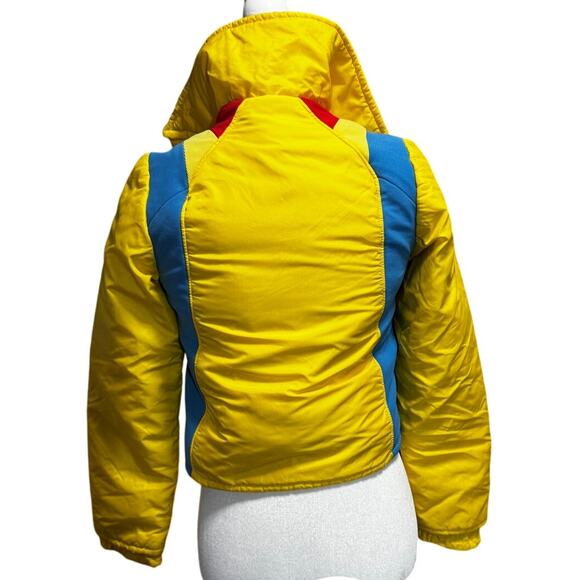 Vintage 70s Frostline Kit Ski Jacket XS Yellow Blue Nylon Ripstop Cropped Puffer - Picture 3 of 7